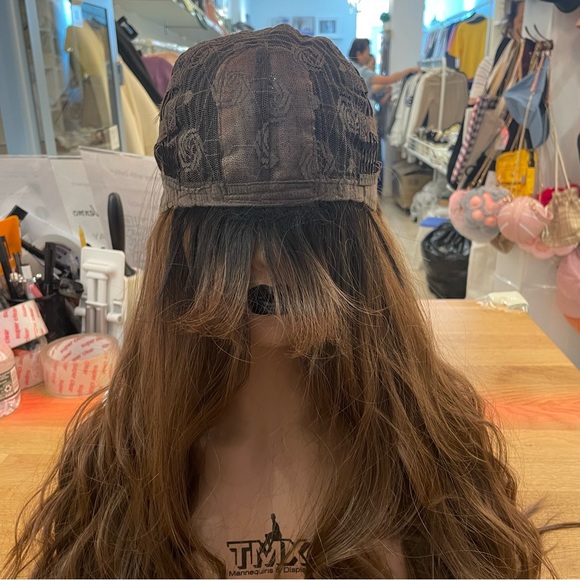 Human hair blend brown wig with bang - Picture 8 of 9